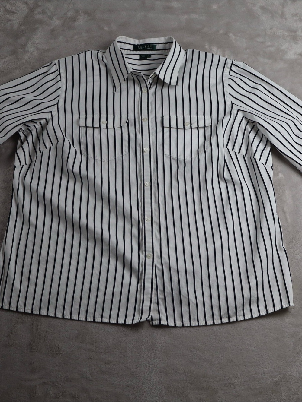 Ralph Lauren White Button-Front Blouse with Black Stripes